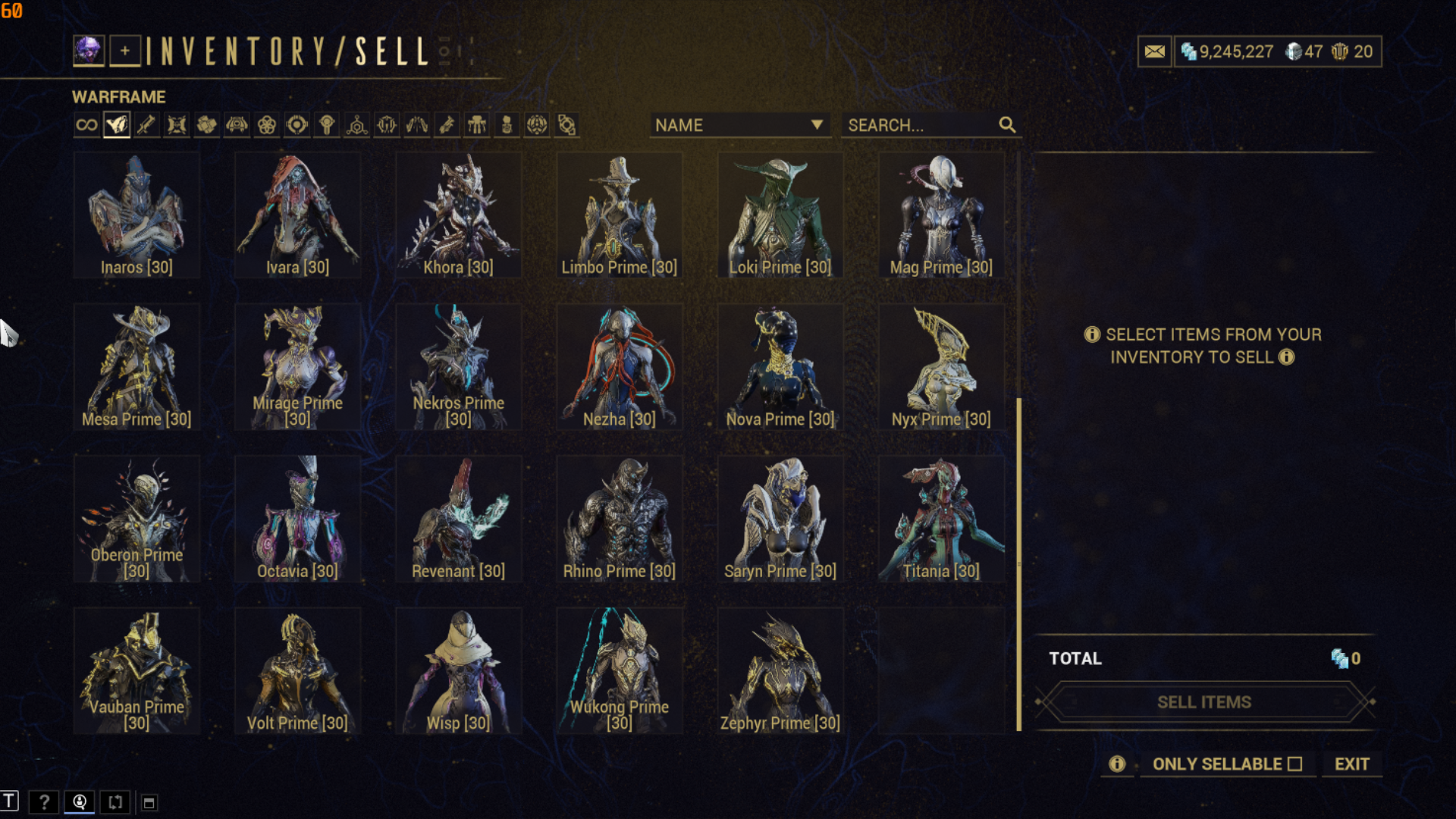 Armas MR24/210/47 Warframes/70k Endo/9 milhões de créditos